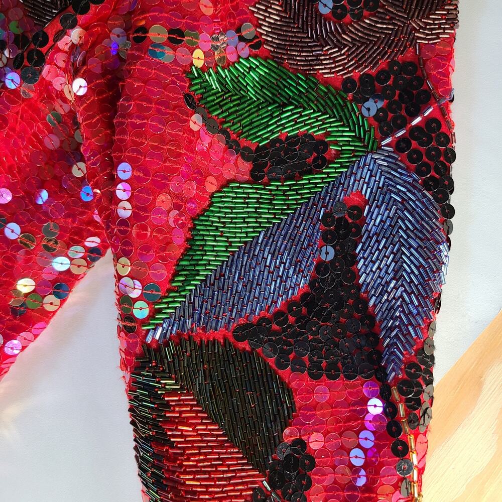 Vintage Neiman Marcus Jack Bryan Sequin Beaded Jacket Red Multicolor Size 10 - Picture 9 of 10